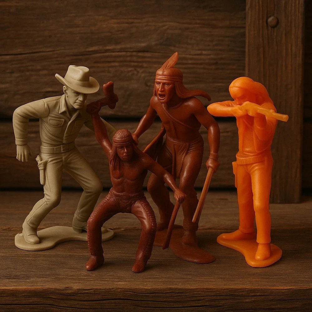 1964 Marx Cowboy & Indian Figures Lot of 4 – 2 Marked 2 Unmarked Vintage Playset